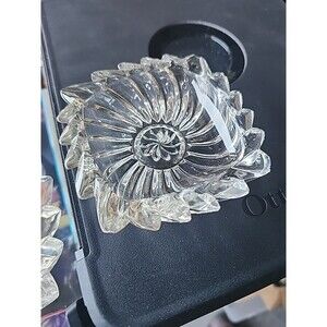 Vintage Pressed Glass Ashtrays Set of 3 Clear Round Starburst Mid-Century